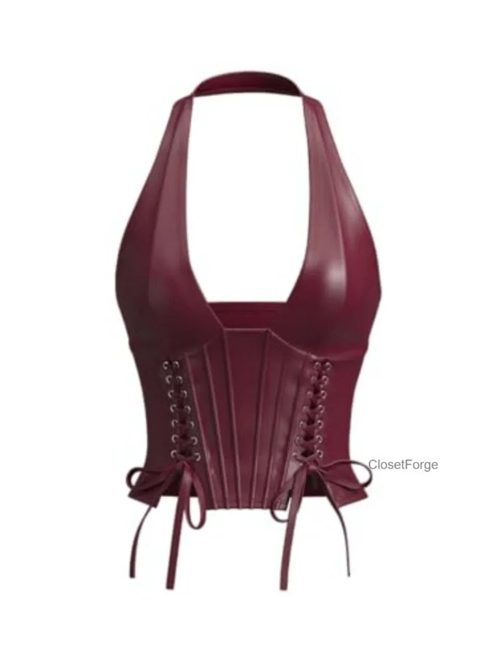 Faux Leather Sleeveless Halter Crop Top Corset Lace Up Backless Clubwear